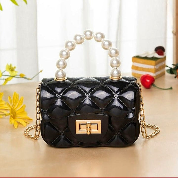 Patched pearl handle/ chain link crossbody