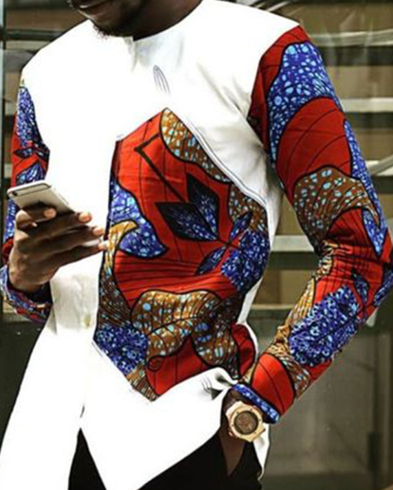 Ethnic print long-sleeve shirt