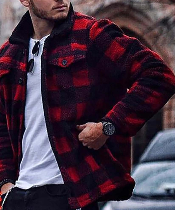 Men's red and black winter lumberjack jacket