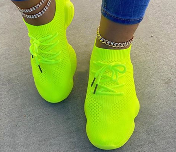 Neon yellow running shoe