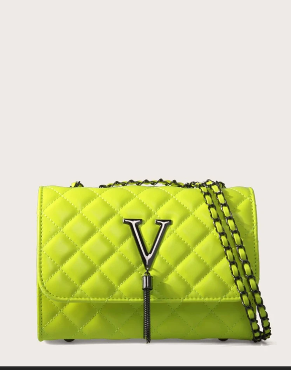 Neon yellow chain link shoulder bag