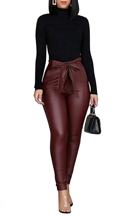 Leather casual pull on pants w/ belt