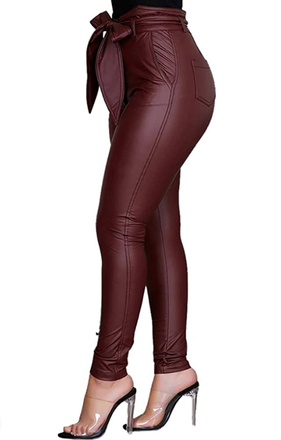 Leather casual pull on pants w/ belt